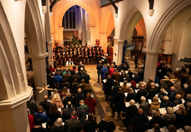 Choir and congregation in a church.
