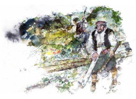 Watercolour of a wood cutter
