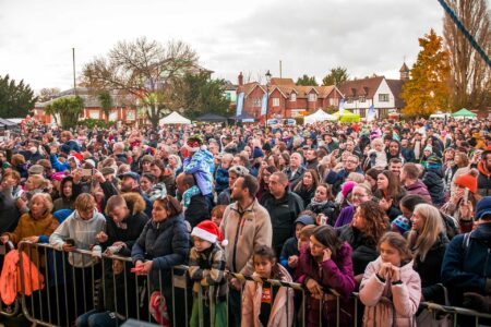 Busy crowd at the Christmas Lights Switch-On