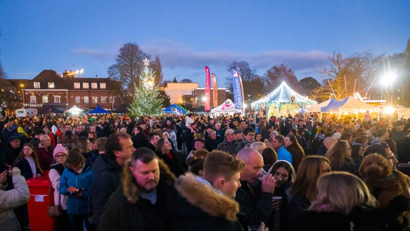 Christmas Lights Switch On Crowd Shot