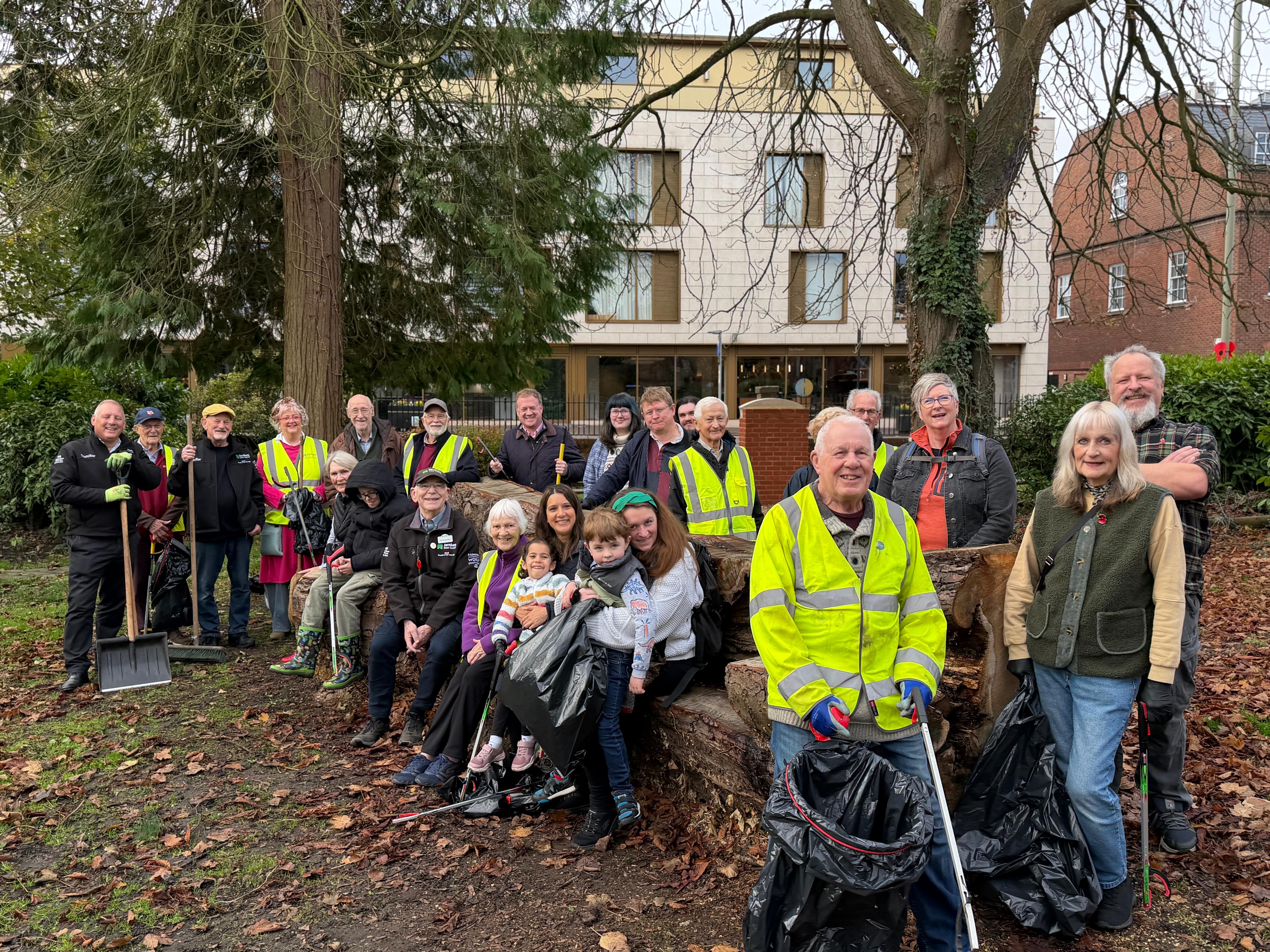 Group of people getting ready for a litter pick.